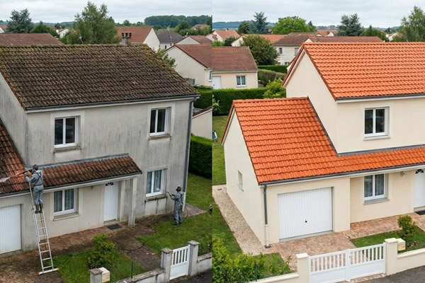 Avant après nettoyage et démoussage de toiture